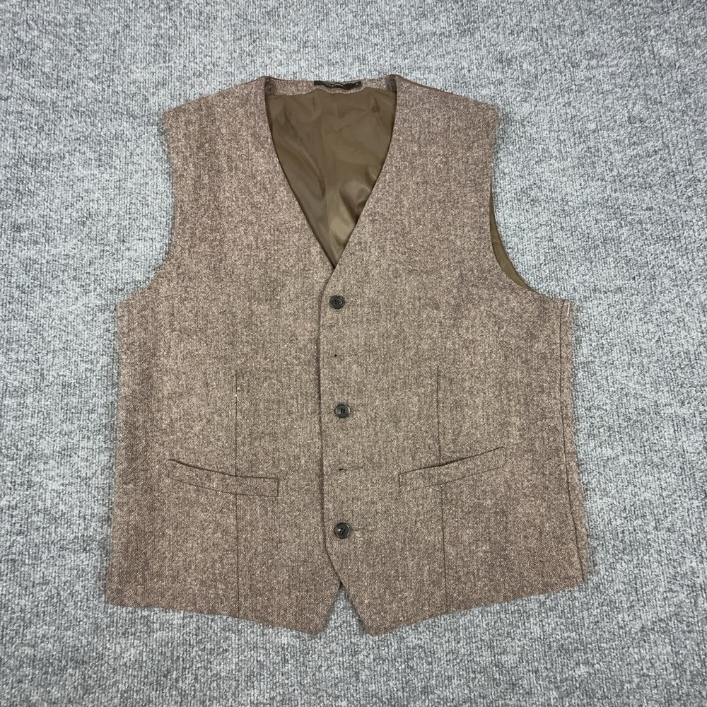 RUTH & BOAZ Suit Vest Mens XL Brown Wool Blend Tweed Belted Classic Fit